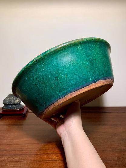 Sen Dai Kōyō Green Glaze Kiln-Transmuted Round Pot