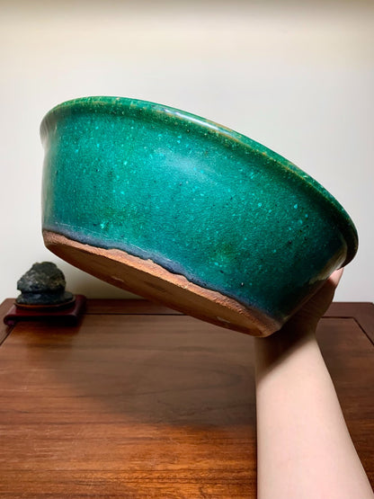 Sen Dai Kōyō Green Glaze Kiln-Transmuted Round Pot