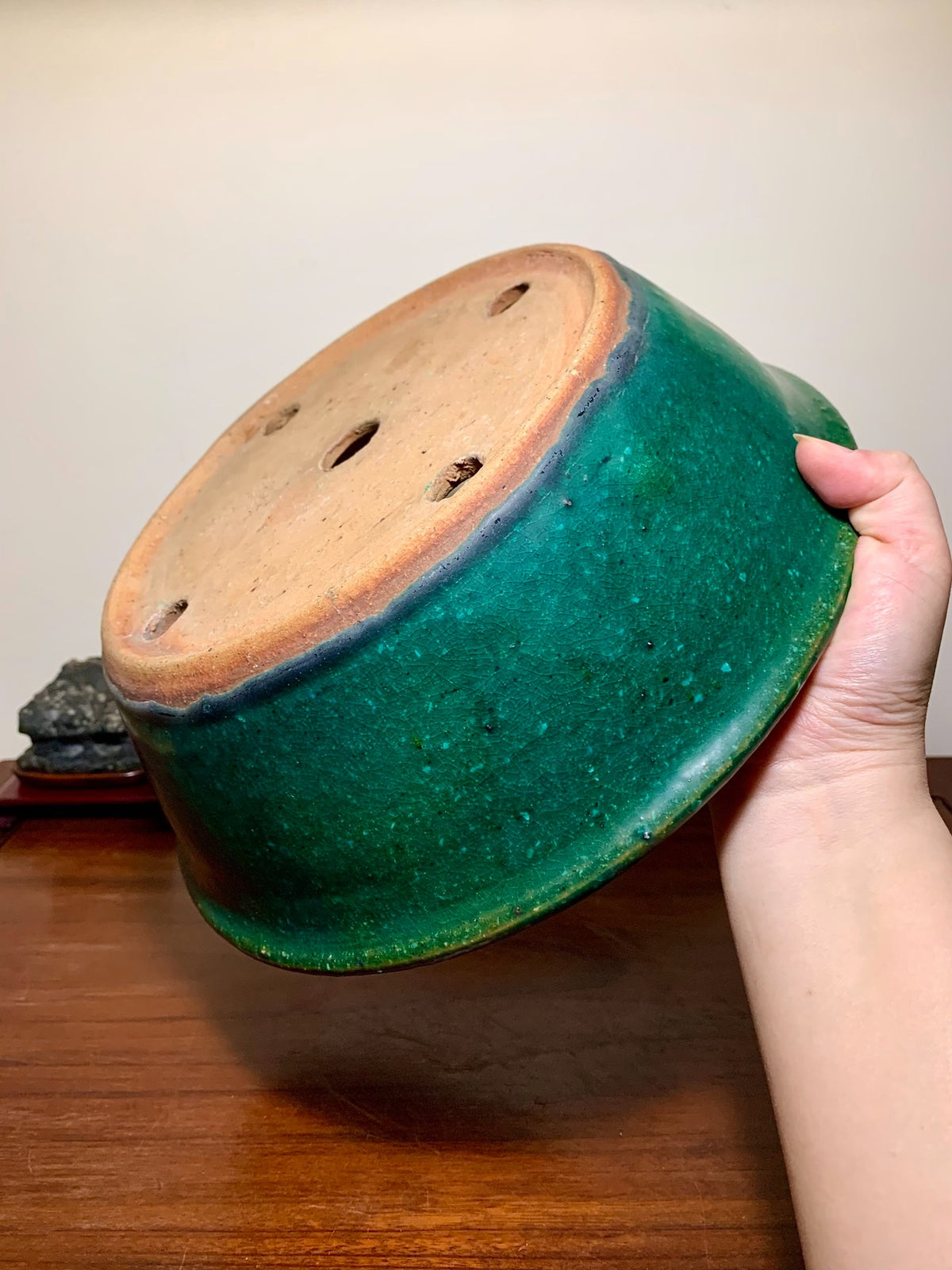 Sen Dai Kōyō Green Glaze Kiln-Transmuted Round Pot