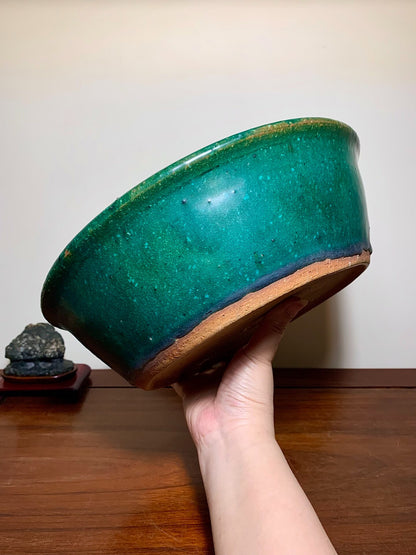 Sen Dai Kōyō Green Glaze Kiln-Transmuted Round Pot