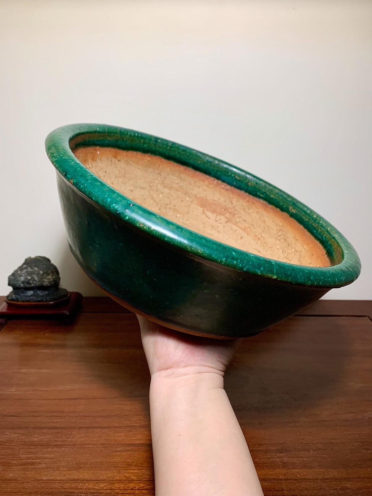 Sen Dai Kōyō Green Glaze Kiln-Transmuted Round Pot
