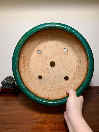Sen Dai Kōyō Green Glaze Kiln-Transmuted Round Pot
