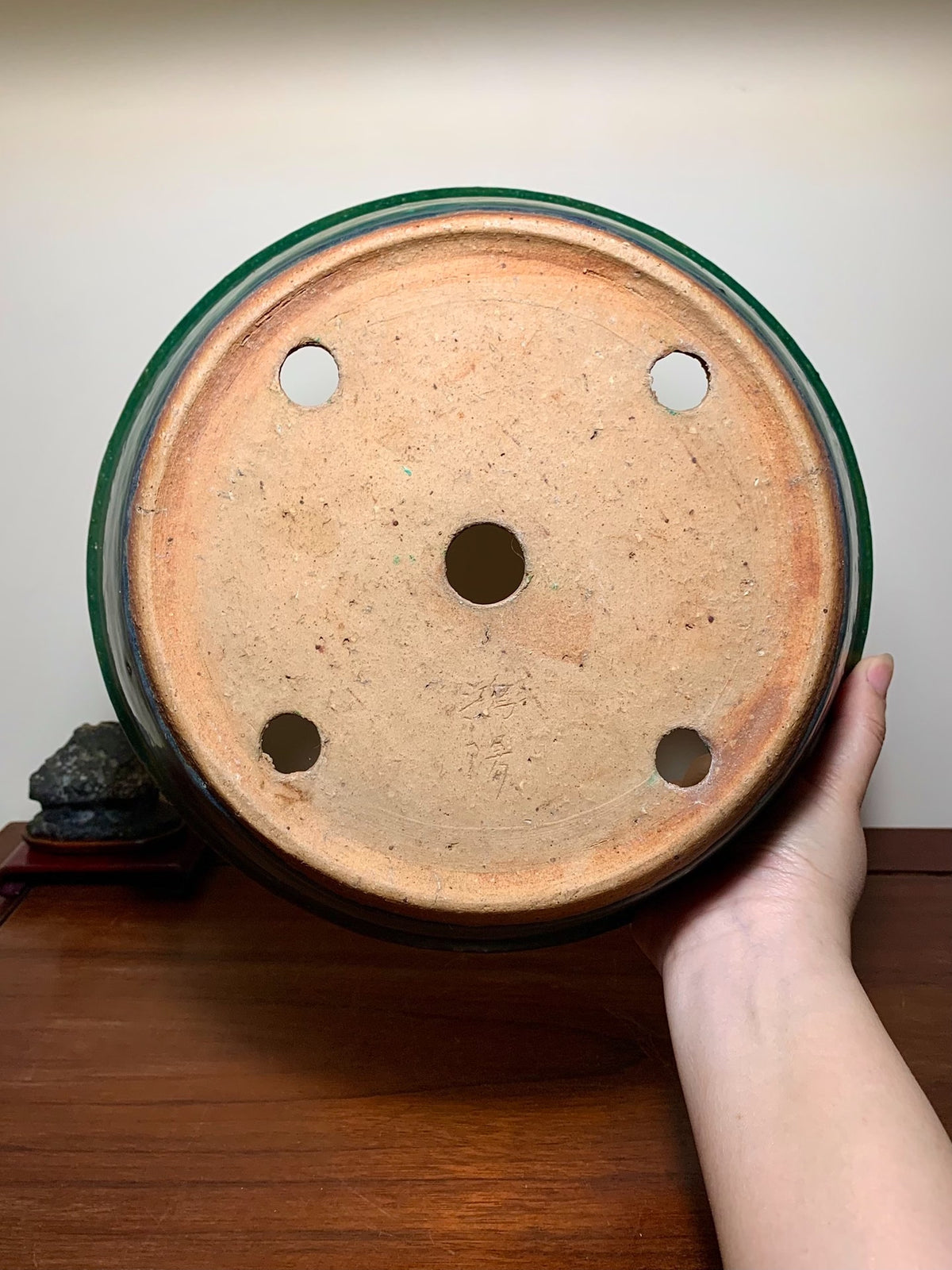 Sen Dai Kōyō Green Glaze Kiln-Transmuted Round Pot