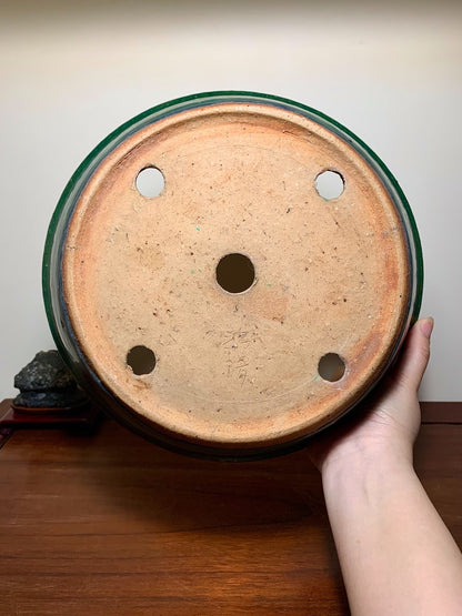 Sen Dai Kōyō Green Glaze Kiln-Transmuted Round Pot