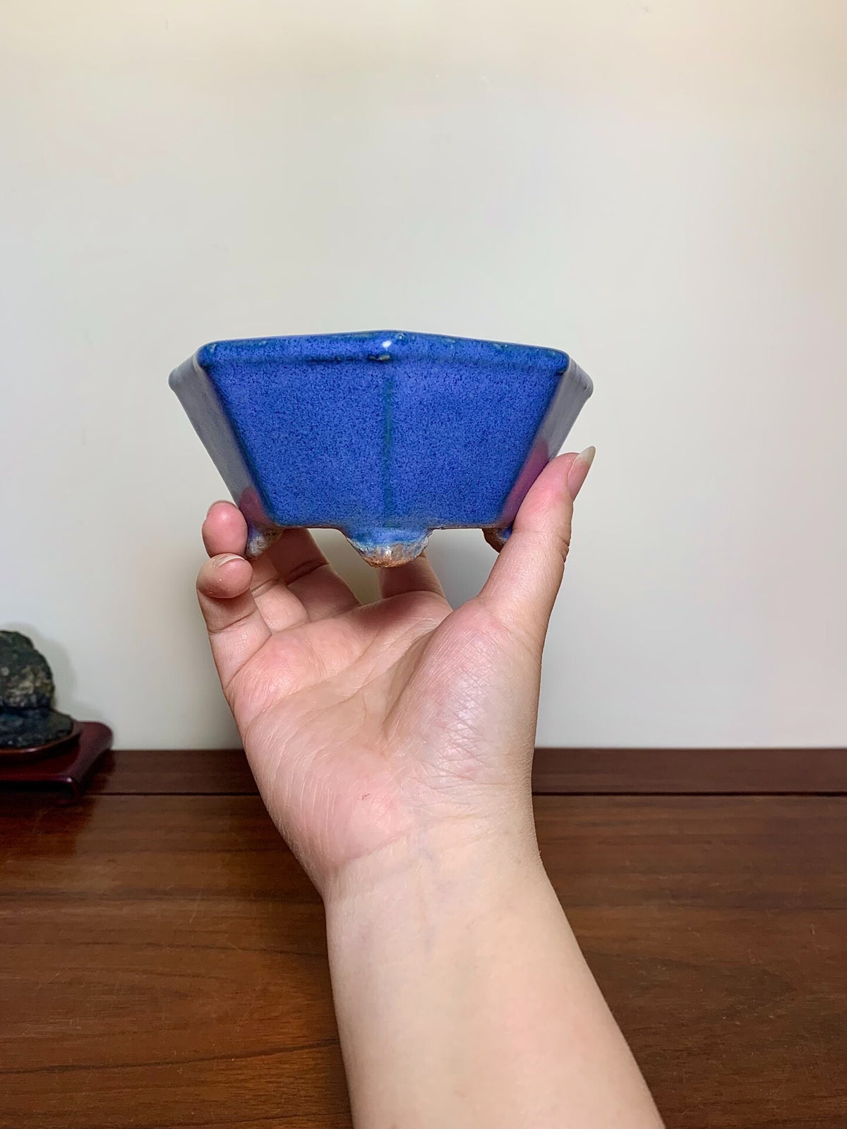 Blue Kinyo Glaze Octagonal Japanese Pot by Hattori