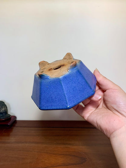 Blue Kinyo Glaze Octagonal Japanese Pot by Hattori