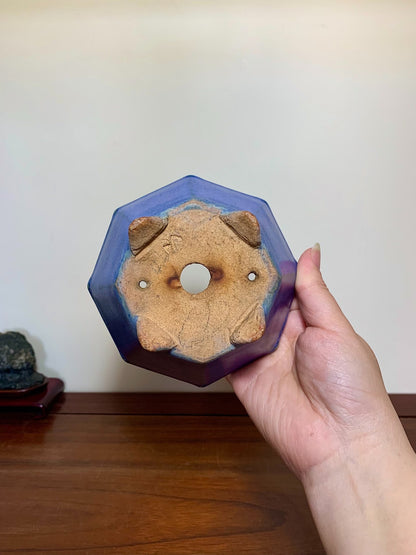 Blue Kinyo Glaze Octagonal Japanese Pot by Hattori