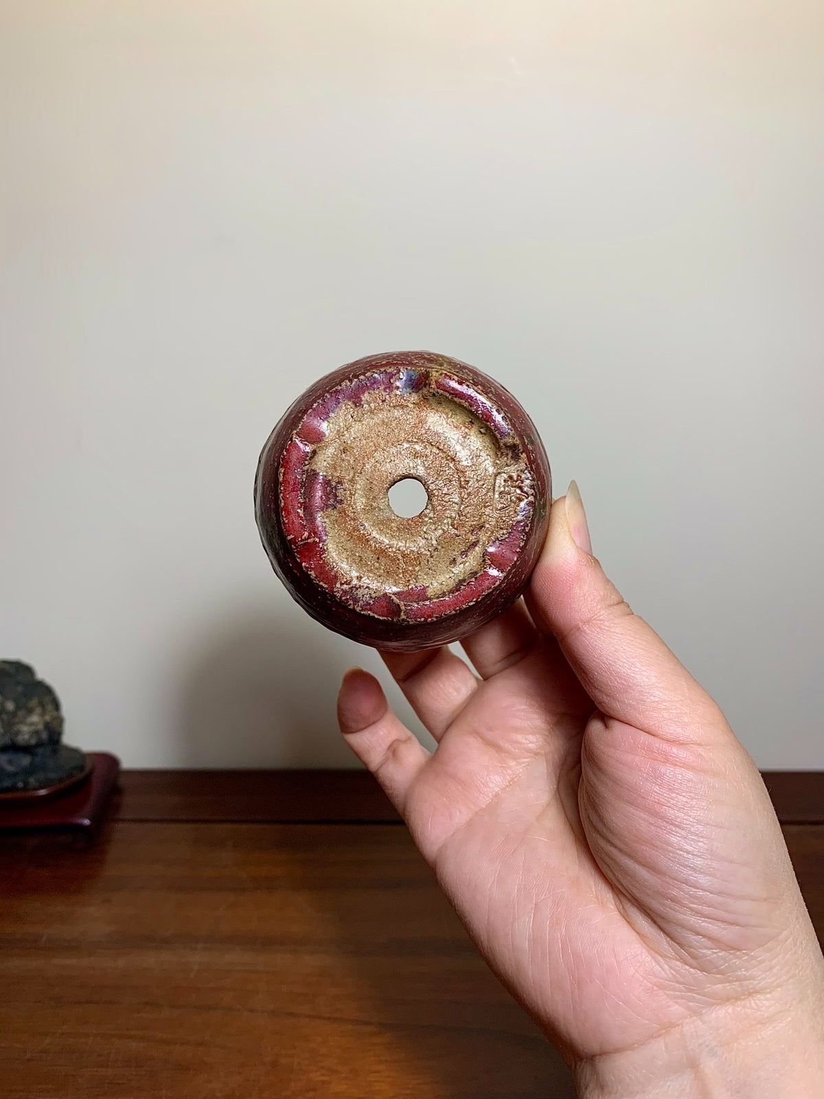 Shinsha Copper-Red Glaze Round Pot by Mizukami Yoshisada