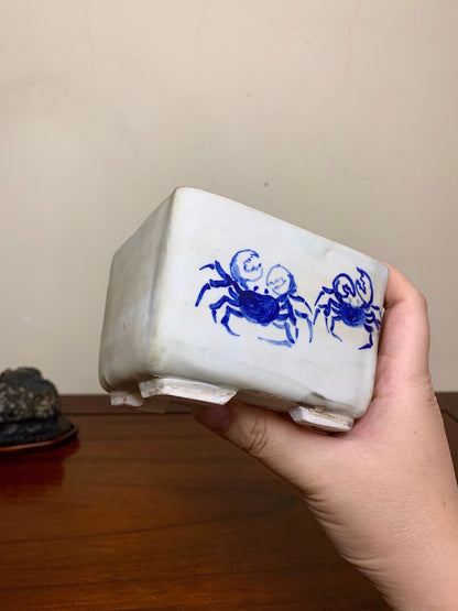 Heian Tōfuku-Ji Blue-And-White Crab Rectangular Japanese Flower Pot
