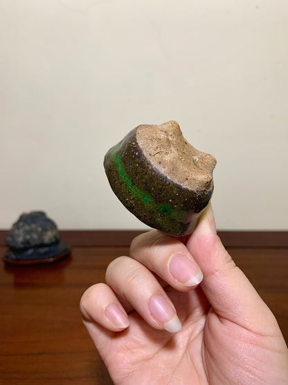 Imaoka Chōsō Green Glaze Kiln-Transmuted Oval Japanese Flower Pot