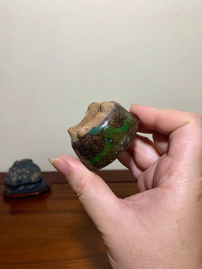 Imaoka Chōsō Green Glaze Kiln-Transmuted Oval Japanese Flower Pot