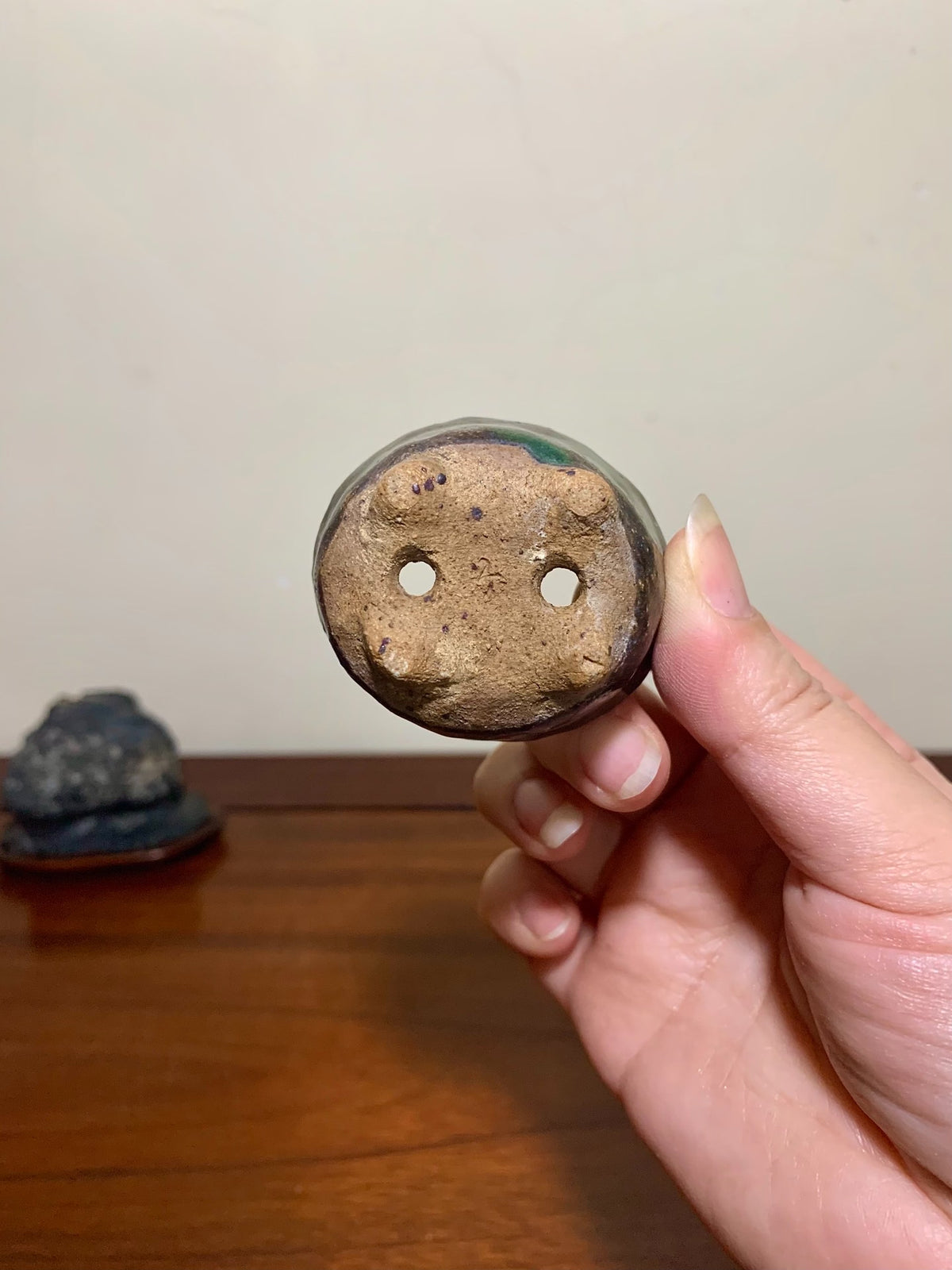 Imaoka Chōsō Green Glaze Kiln-Transmuted Oval Japanese Flower Pot