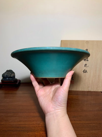 Shouetsu Green-Glazed Conical Japanese Bonsai Pot