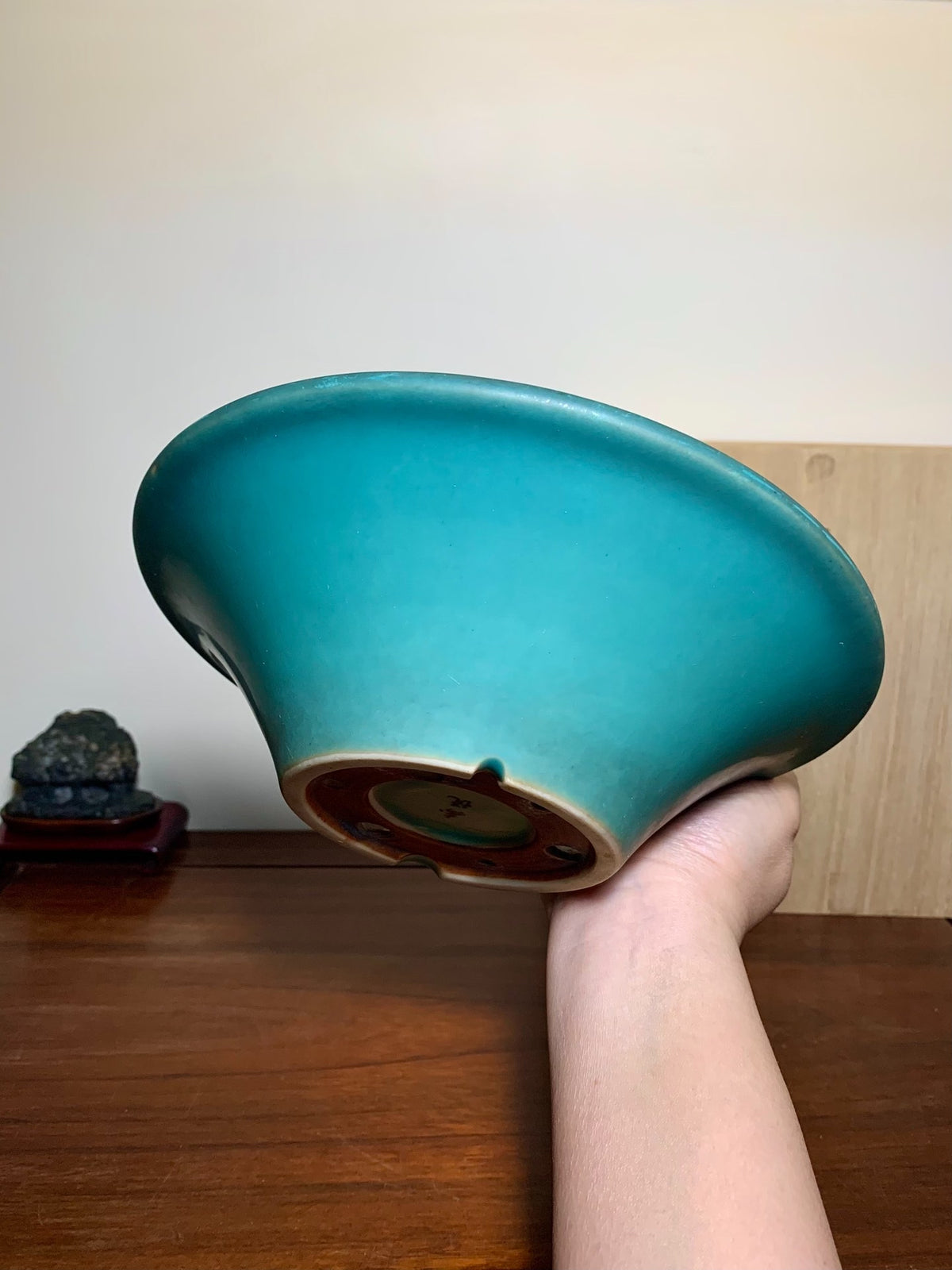 Shouetsu Green-Glazed Conical Japanese Bonsai Pot