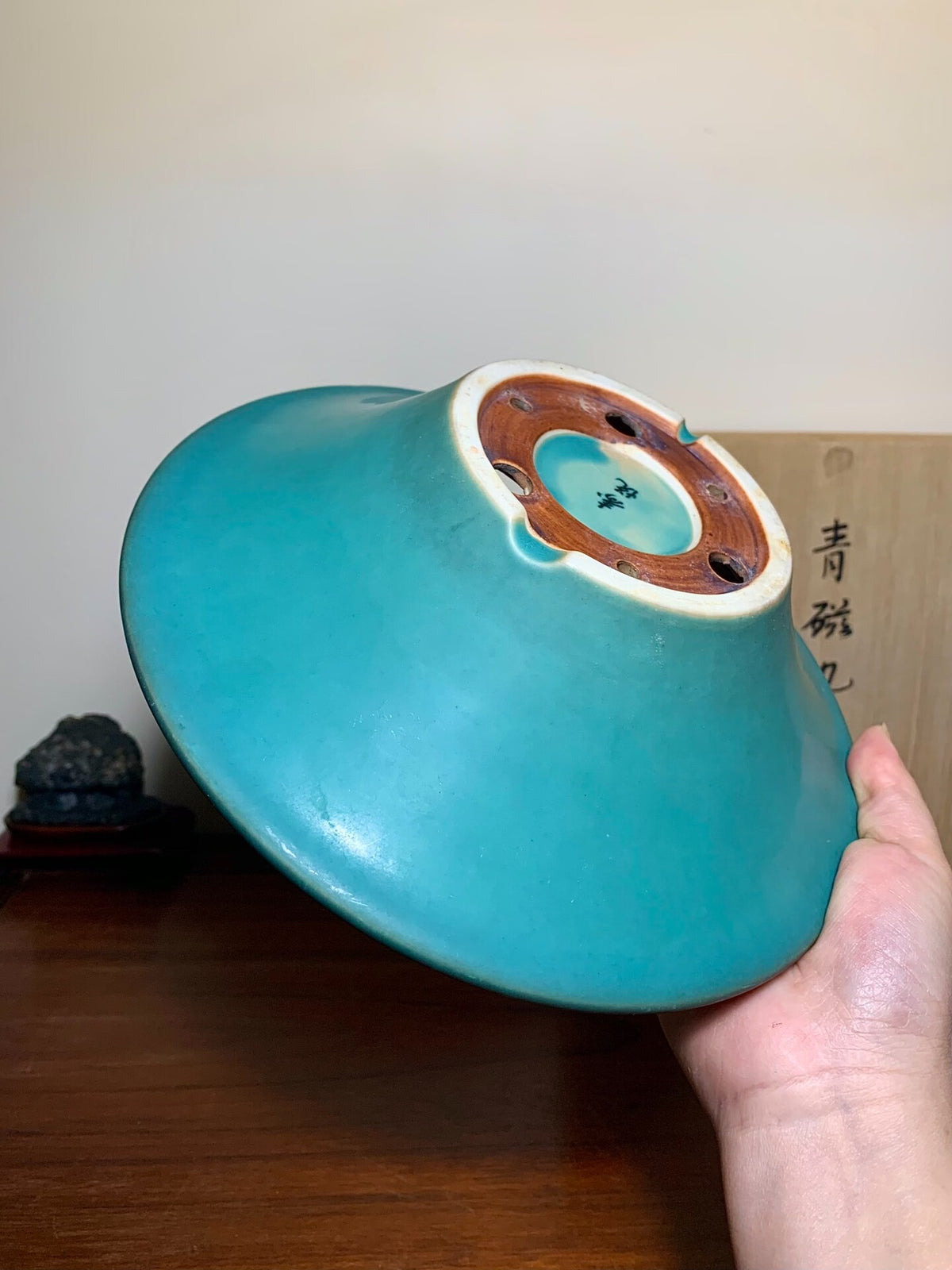 Shouetsu Green-Glazed Conical Japanese Bonsai Pot