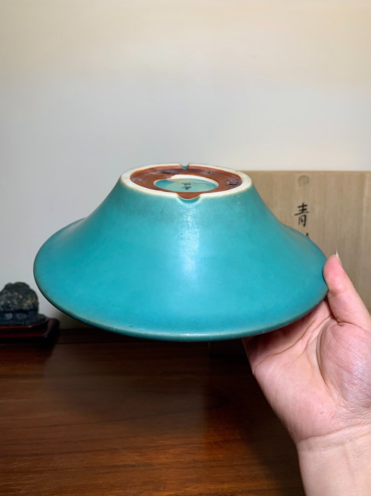Shouetsu Green-Glazed Conical Japanese Bonsai Pot