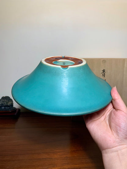 Shouetsu Green-Glazed Conical Japanese Bonsai Pot