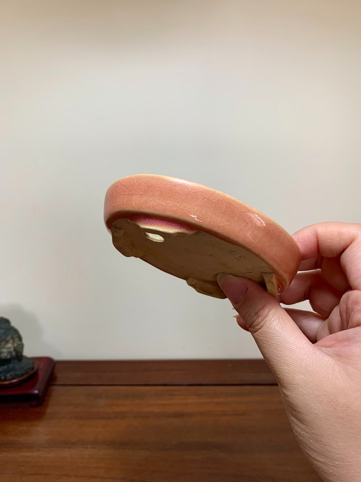 Sōzō Ikkō Peach-Blossom Glaze Oval Japanese Bonsai Pot
