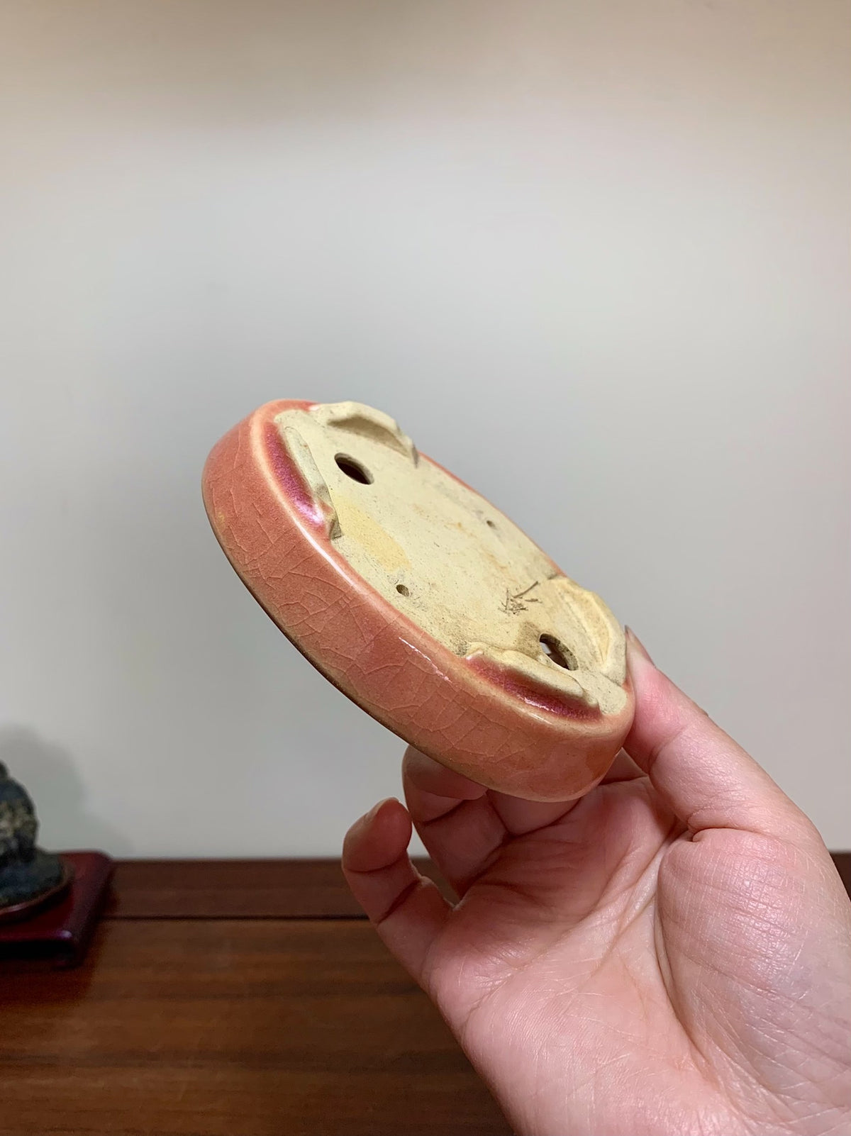 Sōzō Ikkō Peach-Blossom Glaze Oval Japanese Bonsai Pot