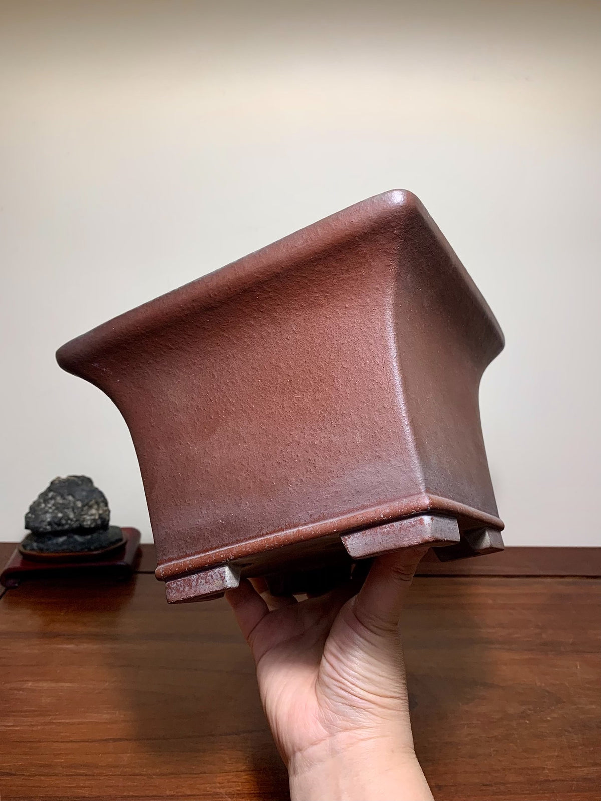 Matsuizan Aki Purple Clay Outer Rim Lower Band Square Japanese Flower Pot