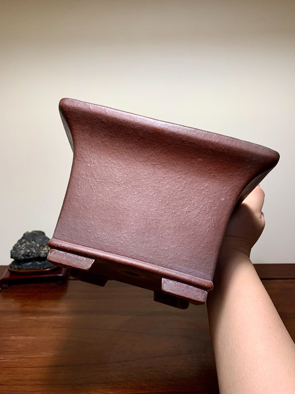 Matsuizan Aki Purple Clay Outer Rim Lower Band Square Japanese Flower Pot