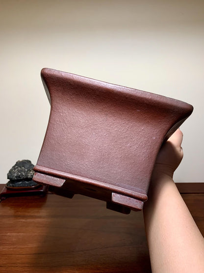 Matsuizan Aki Purple Clay Outer Rim Lower Band Square Japanese Flower Pot