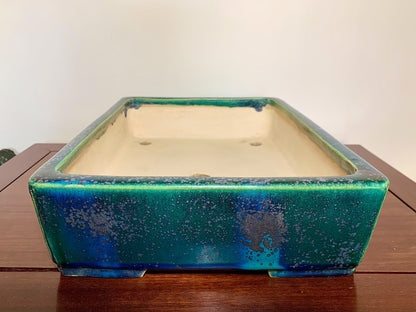 Sen Dai Kōyō Cloth-Textured Glaze, Cornered Cut-Foot Rectangular Japanese Flower Pot