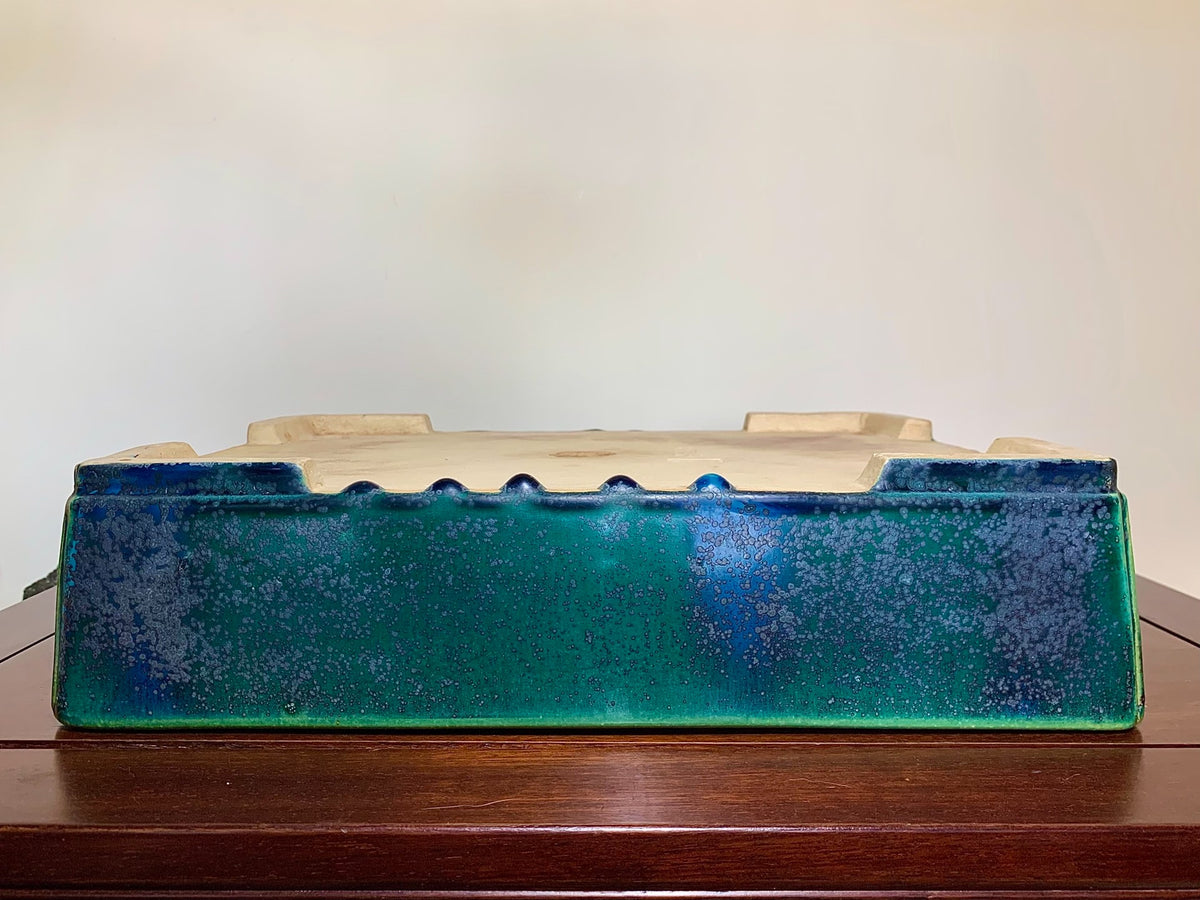 Sen Dai Kōyō Cloth-Textured Glaze, Cornered Cut-Foot Rectangular Japanese Flower Pot