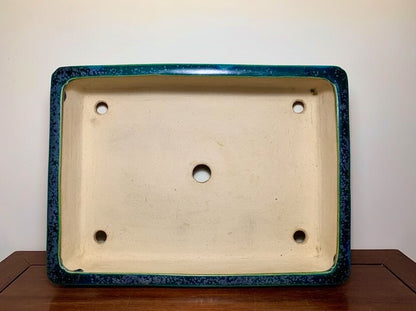 Sen Dai Kōyō Cloth-Textured Glaze, Cornered Cut-Foot Rectangular Japanese Flower Pot