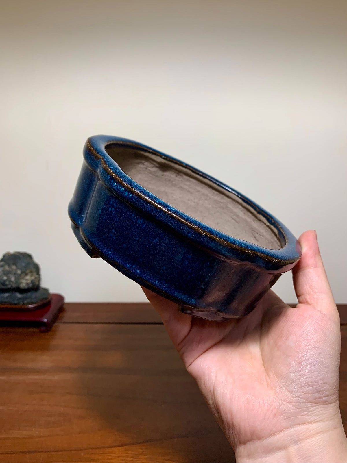 Shinshu Ruri Glaze Kiln-Transmuted Mokko Japanese Pot
