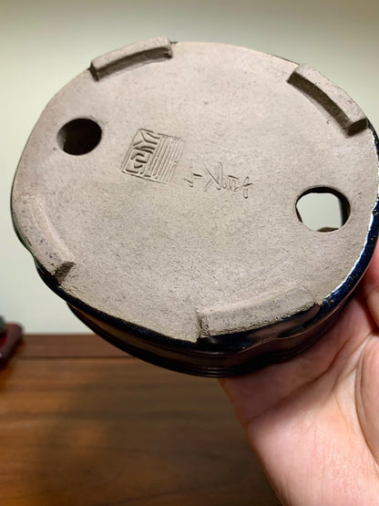Shinshu Ruri Glaze Kiln-Transmuted Mokko Japanese Pot