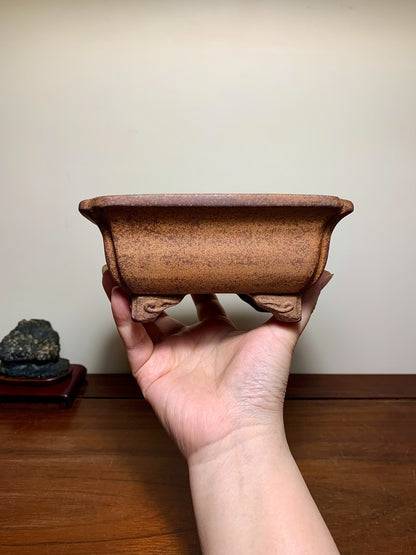 Outer Rim Corner-Inset Cloud Feet Rectangular Japanese Flower Pot by Nakano Gyōzan