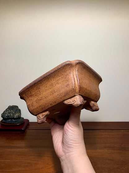 Outer Rim Corner-Inset Cloud Feet Rectangular Japanese Flower Pot by Nakano Gyōzan