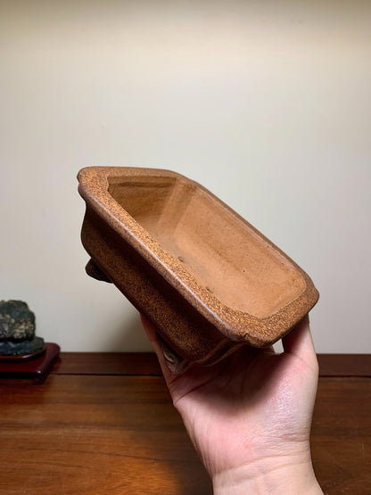 Outer Rim Corner-Inset Cloud Feet Rectangular Japanese Flower Pot by Nakano Gyōzan