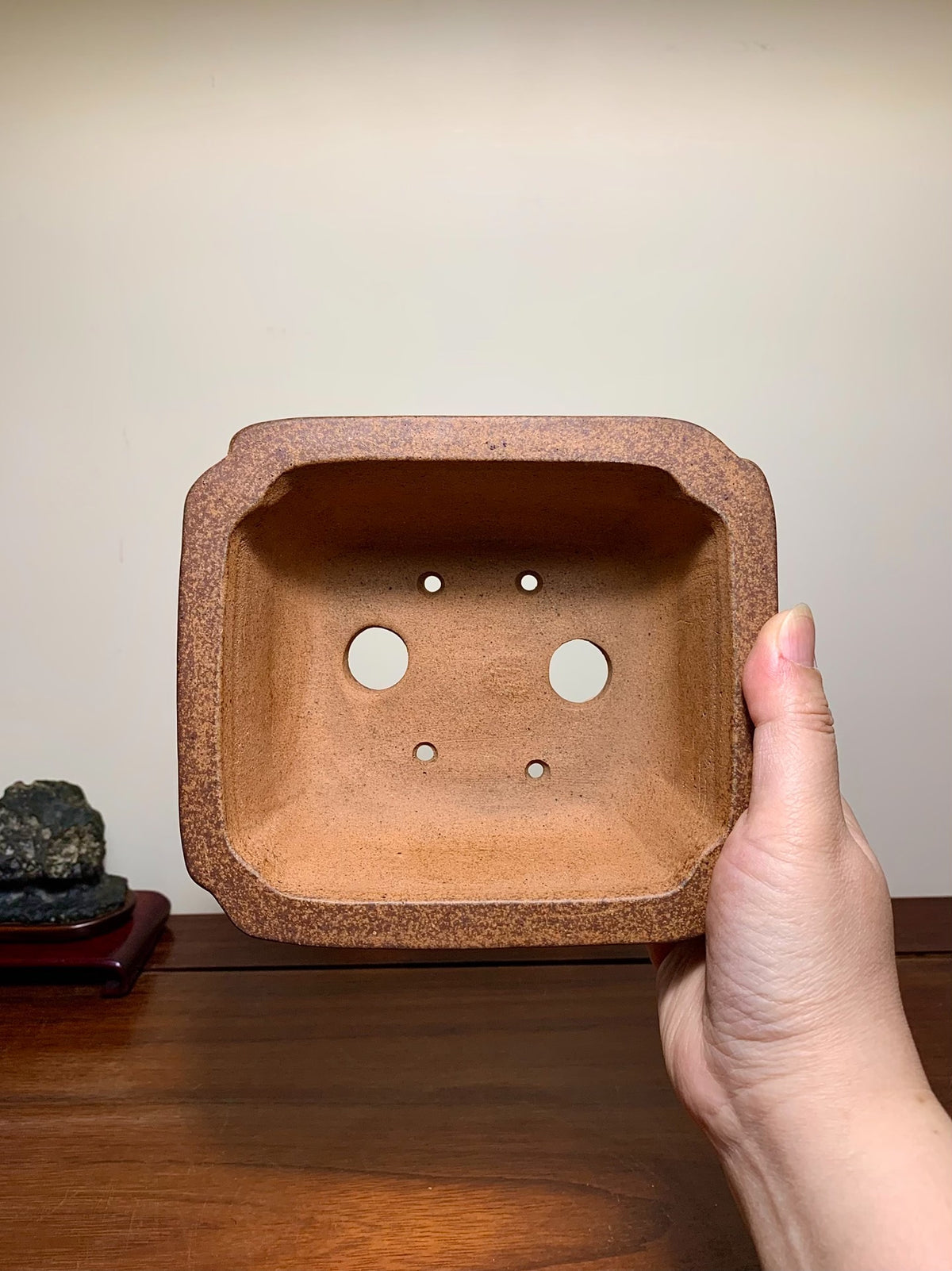 Outer Rim Corner-Inset Cloud Feet Rectangular Japanese Flower Pot by Nakano Gyōzan