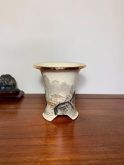Enamelled Landscape Scene on a Brocade Pot
