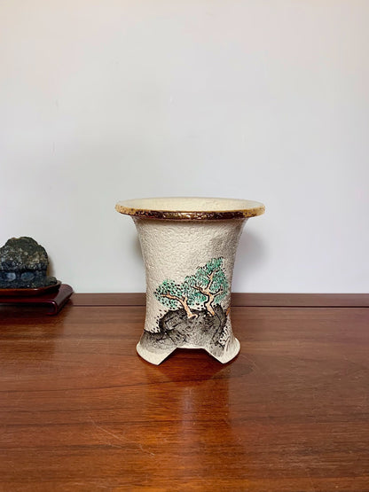 Enamelled Landscape Scene on a Brocade Pot