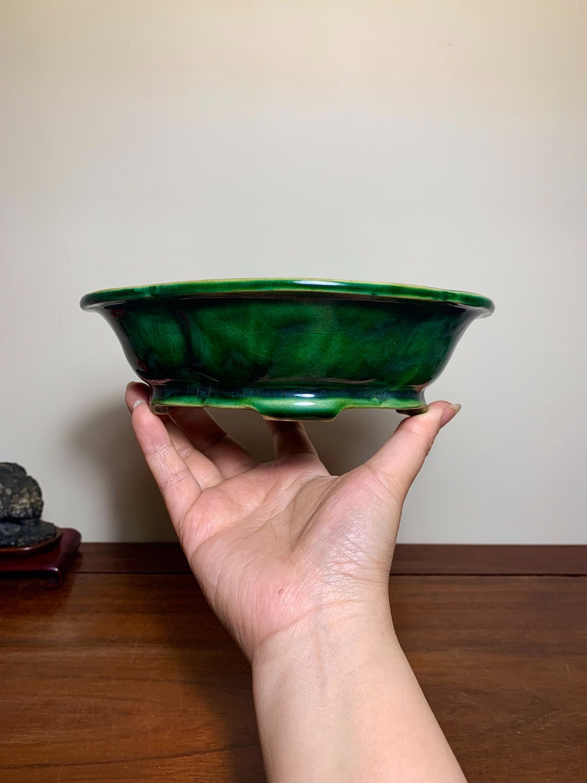 Suruwa Masayama Green Glaze Kiln-Transmuted Mokko Japanese Pot