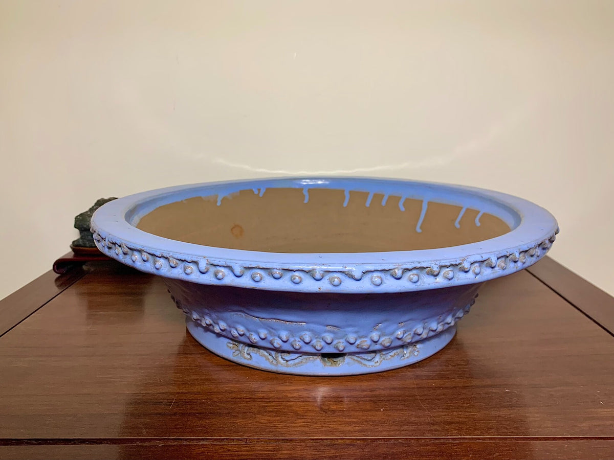 Kinyo Ruri Glaze, Outer Rim, Floral Feet, Round Pot by Shuufu