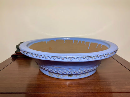 Kinyo Ruri Glaze, Outer Rim, Floral Feet, Round Pot by Shuufu