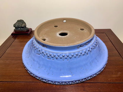 Kinyo Ruri Glaze, Outer Rim, Floral Feet, Round Pot by Shuufu