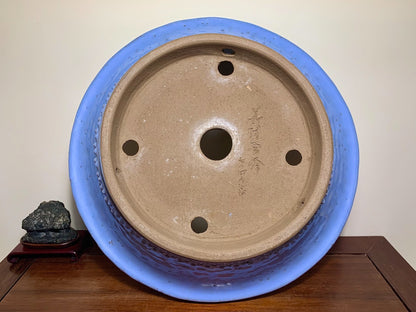 Kinyo Ruri Glaze, Outer Rim, Floral Feet, Round Pot by Shuufu