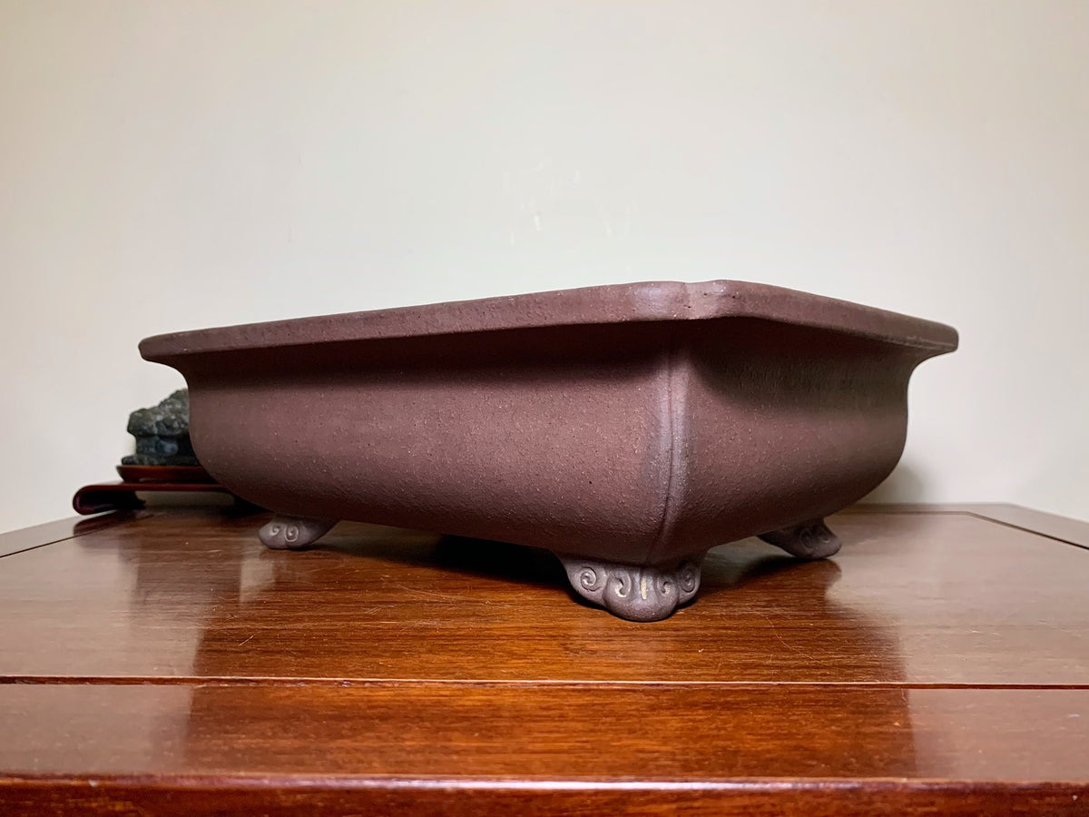 Matsu-Sen-Yaki Shidei Outer Rim Cloud Feet Rectangular Japanese Pot