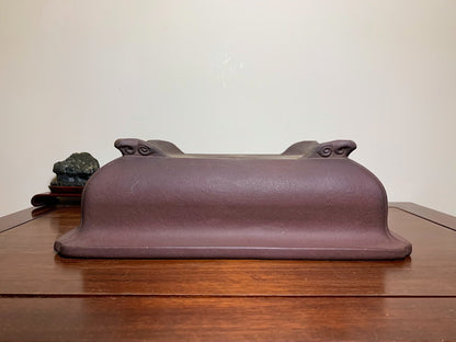 Matsu-Sen-Yaki Shidei Outer Rim Cloud Feet Rectangular Japanese Pot