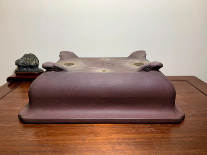 Matsu-Sen-Yaki Shidei Outer Rim Cloud Feet Rectangular Japanese Pot
