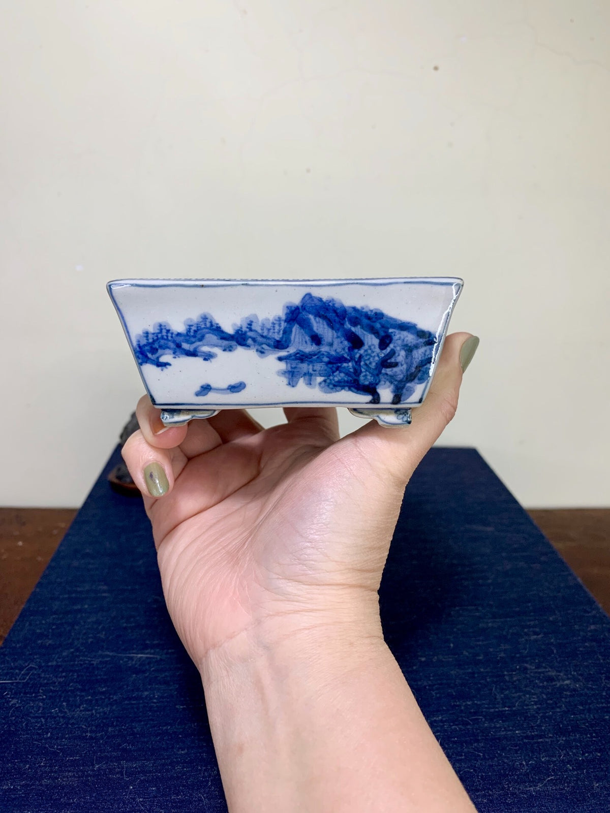 Harukaze Seisho Enameled Landscape Rectangular Pot