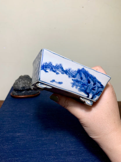 Harukaze Seisho Enameled Landscape Rectangular Pot