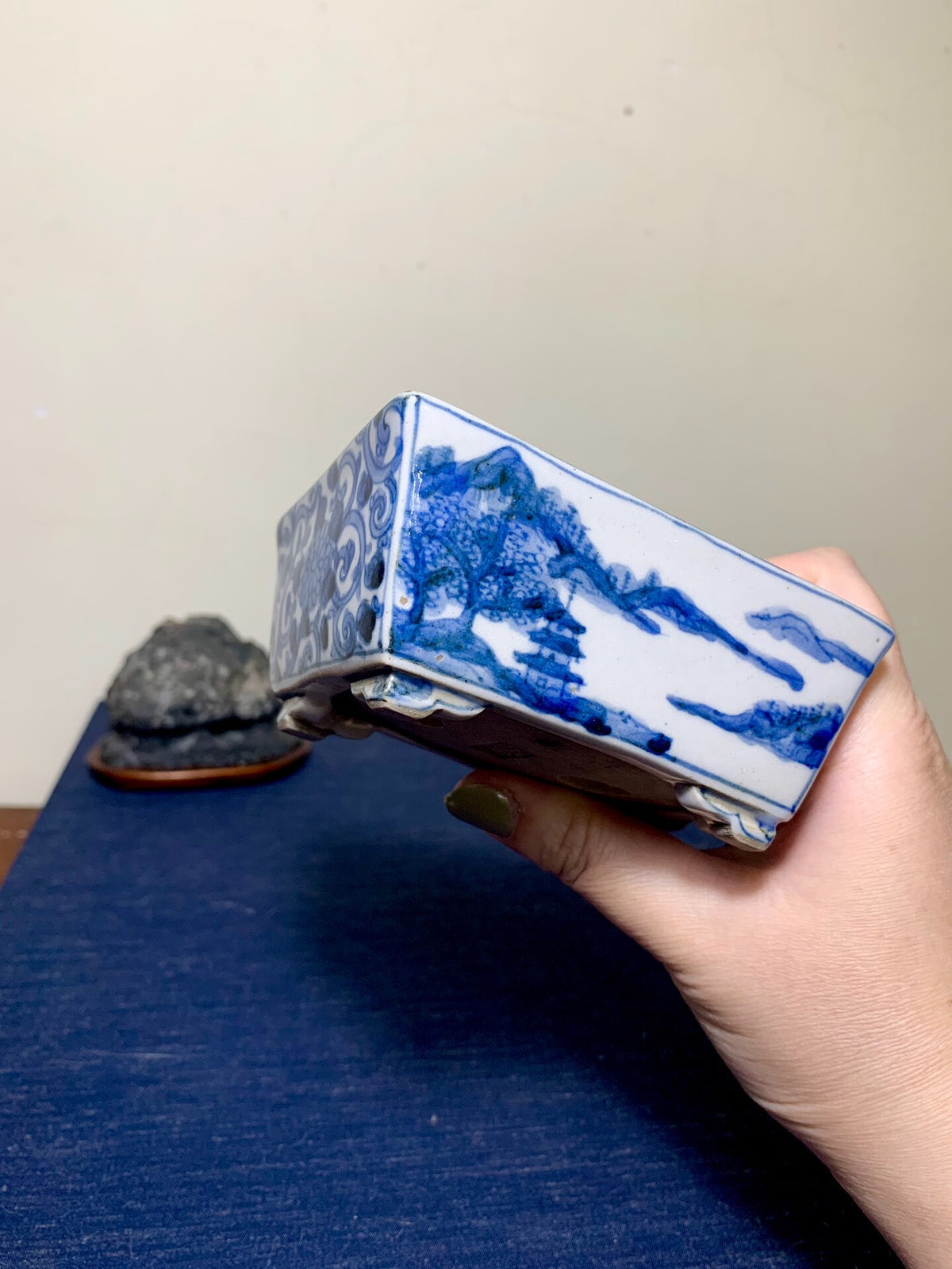 Harukaze Seisho Enameled Landscape Rectangular Pot