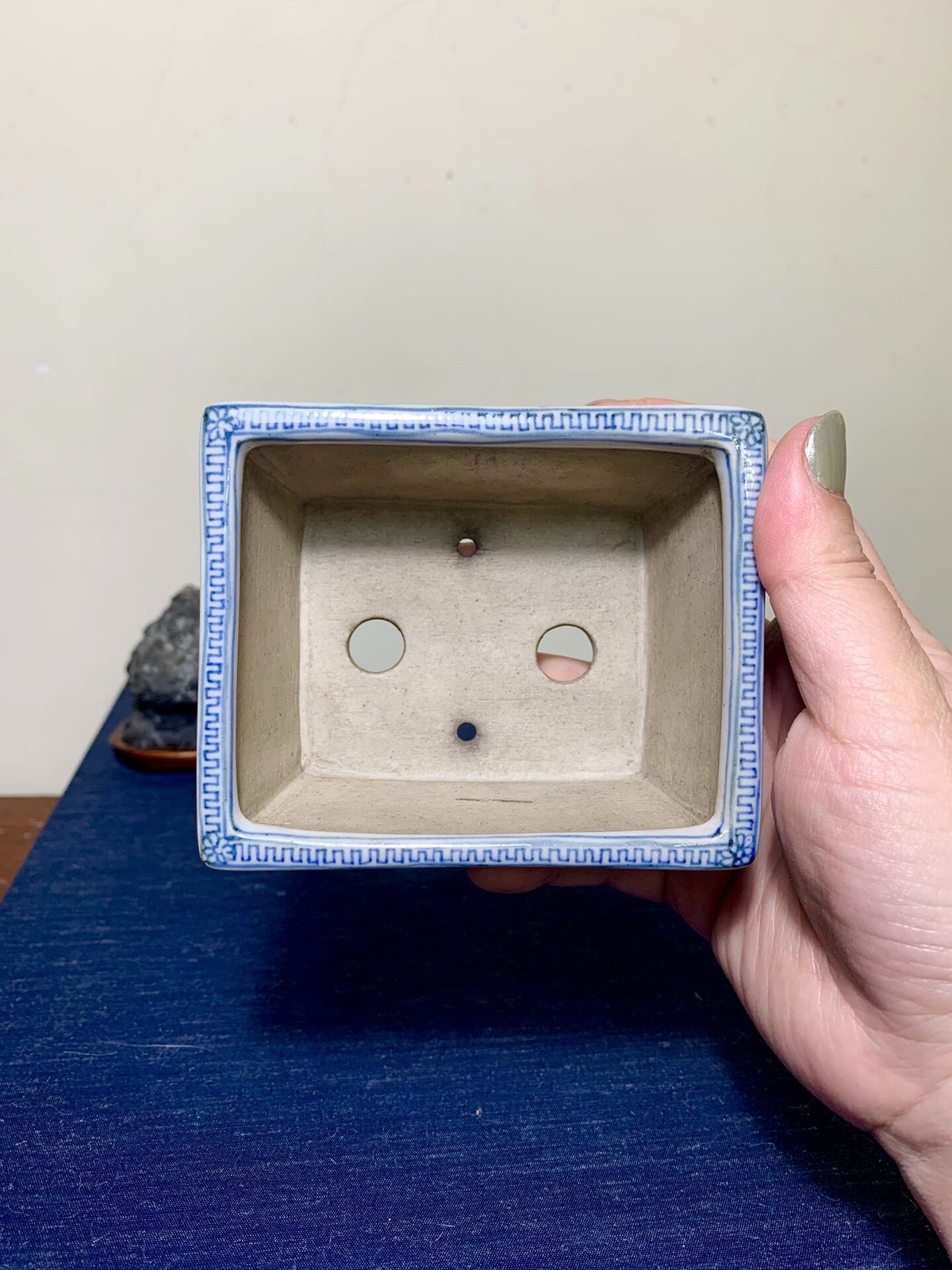 Harukaze Seisho Enameled Landscape Rectangular Pot