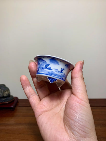 Heian Kōsō Enamelled Landscape with Friends Visiting Scene Japanese Flower Pot